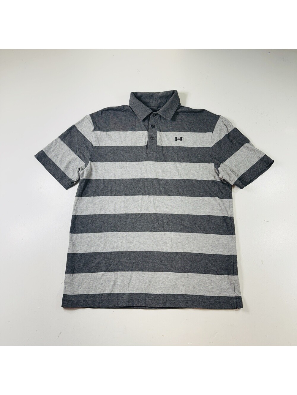 Under Armour Polo Shirt Gray Striped Heatgear Mens Size Large